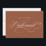 Kalligrafie Terracotta zal je mijn bruidsmeisje zi Kaart<br><div class="desc">Een tijdloze en elegante zal je mijn bruidsmeisje uitnodiging met verfijnde kalligrafie script op een klassieke achtergrond,  perfect voor een formele en verfijnde huwelijksviering. Voor maatwerk of extra producten met dit ontwerp,  neem dan gerust contact met mij op.</div>