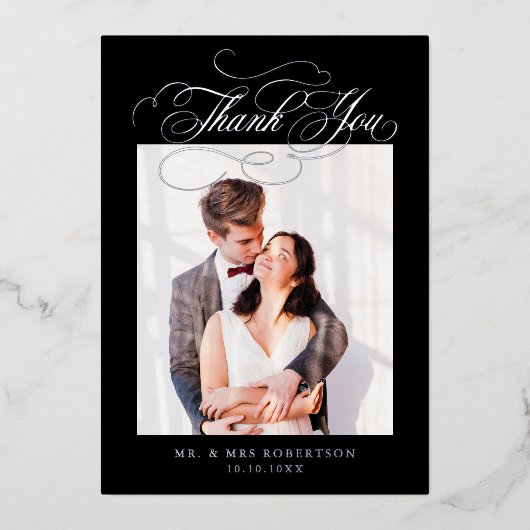 Kalligrafie tijdloze Zilveren bruiloft Bedankt Folie Uitnodiging (Voorkant)