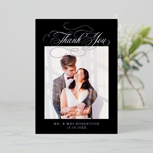 Kalligrafie tijdloze Zilveren bruiloft Bedankt Folie Uitnodiging (Staand Voorkant)