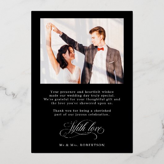 Kalligrafie tijdloze Zilveren bruiloft Bedankt Folie Uitnodiging (Achterkant)