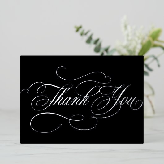 Kalligrafie tijdloze Zilveren bruiloft Dank u kaar Folie Uitnodiging (Staand Voorkant)