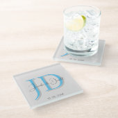 Kalligrafie trendy klassiek schrift monogram glazen onderzetter (Schuin)