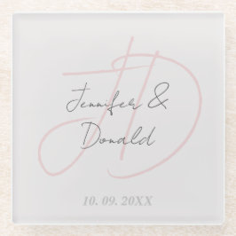 Kalligrafie trendy klassiek schrift monogram glazen onderzetter