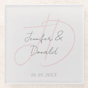 Kalligrafie trendy klassiek schrift monogram glazen onderzetter