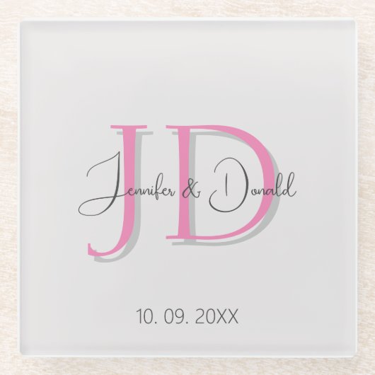 Kalligrafie trendy klassiek schrift monogram glazen onderzetter (Voorkant)