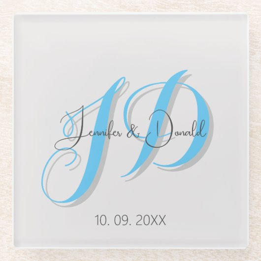 Kalligrafie trendy klassiek schrift monogram glazen onderzetter (Voorkant)