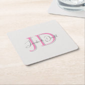 Kalligrafie trendy klassiek schrift monogram kartonnen onderzetters (Schuin)