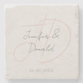 Kalligrafie trendy klassiek schrift monogram stenen onderzetter (Voorkant)