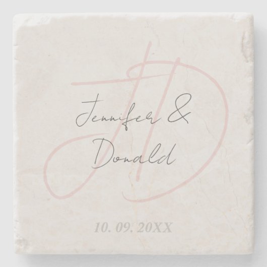 Kalligrafie trendy klassiek schrift monogram stenen onderzetter (Voorkant)