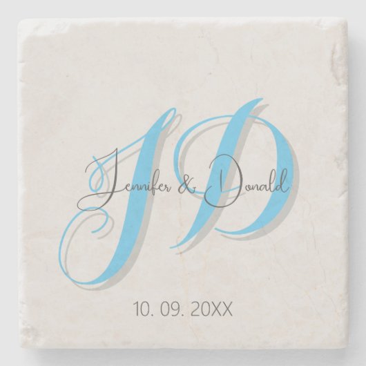 Kalligrafie trendy klassiek schrift monogram stenen onderzetter (Voorkant)