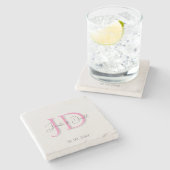 Kalligrafie trendy klassiek schrift monogram stenen onderzetter (Zijkant)