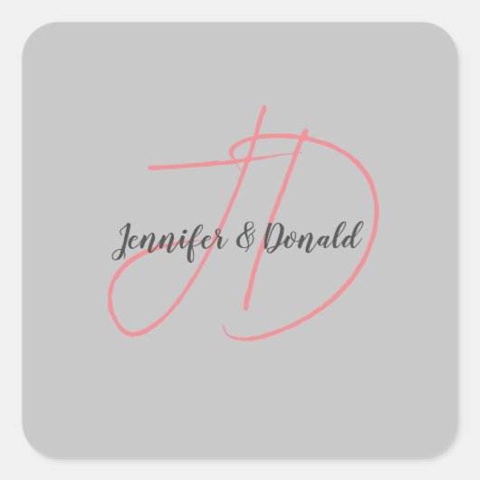 Kalligrafie trendy klassiek schrift monogram vierkante sticker (Voorkant)