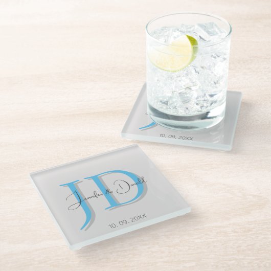 Kalligrafie trendy klassiek script monogram glazen onderzetter (Schuin)