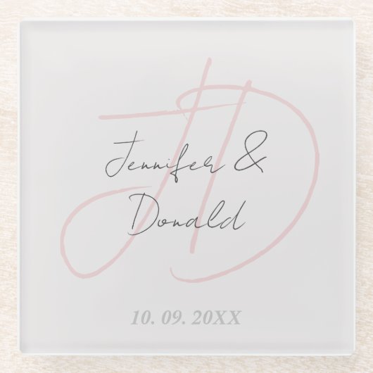 Kalligrafie trendy klassiek script monogram glazen onderzetter (Voorkant)