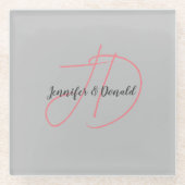 Kalligrafie trendy klassiek script monogram glazen onderzetter (Voorkant)