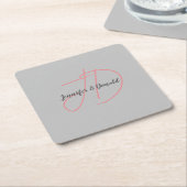 Kalligrafie trendy klassiek script monogram kartonnen onderzetters (Schuin)