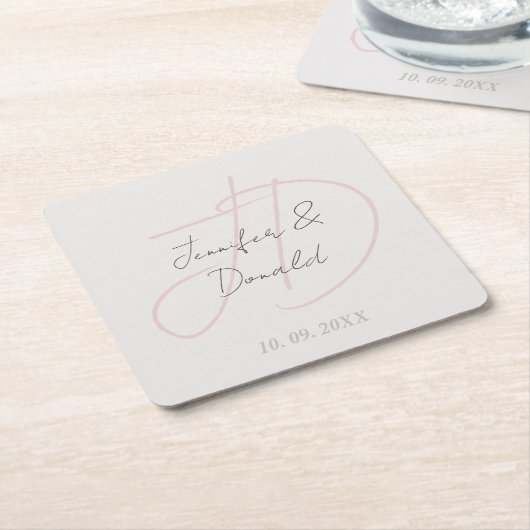 Kalligrafie trendy klassiek script monogram kartonnen onderzetters (Schuin)
