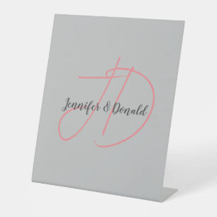 Kalligrafie trendy klassiek script monogram reclamebord met voetstuk