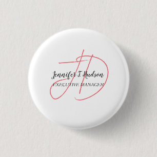 Kalligrafie trendy klassiek script monogram ronde button 3,2 cm