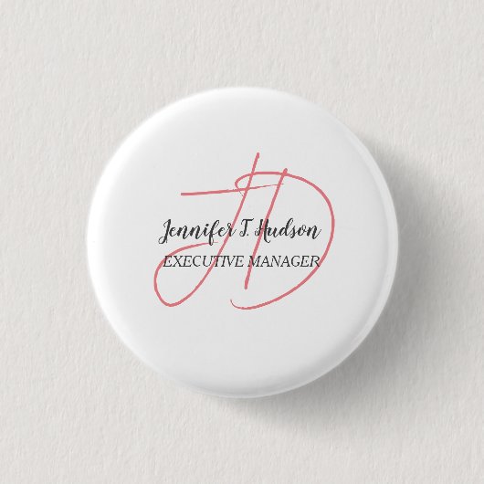 Kalligrafie trendy klassiek script monogram ronde button 3,2 cm (Voorkant)
