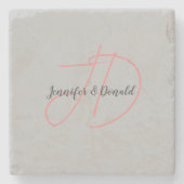Kalligrafie trendy klassiek script monogram stenen onderzetter (Voorkant)