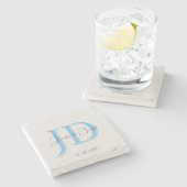 Kalligrafie trendy klassiek script monogram stenen onderzetter (Zijkant)