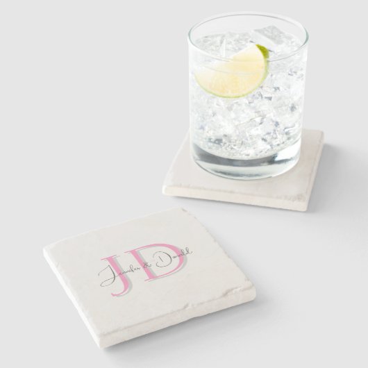 Kalligrafie trendy klassiek script monogram stenen onderzetter (Zijkant)