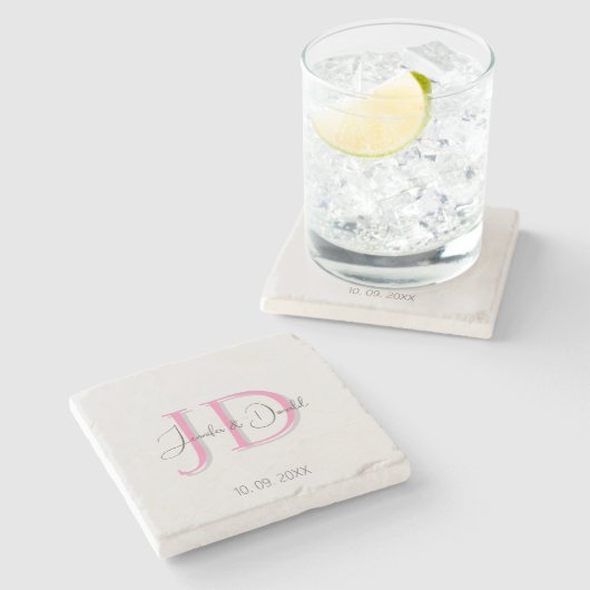 Kalligrafie trendy klassiek script monogram stenen onderzetter (Zijkant)