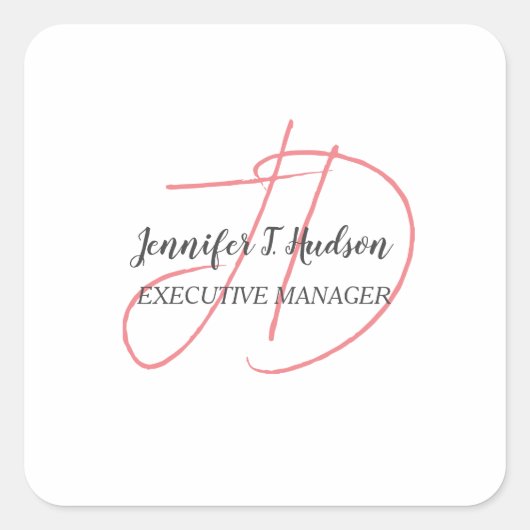 Kalligrafie trendy klassiek script monogram vierkante sticker (Voorkant)