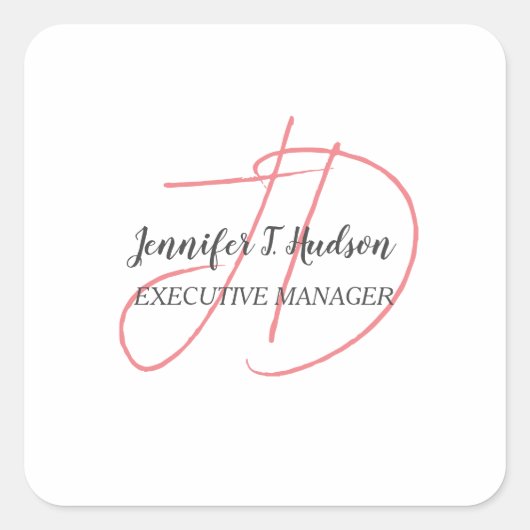 Kalligrafie trendy klassiek script monogram vierkante sticker (Voorkant)