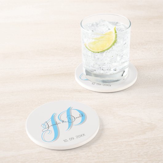 Kalligrafie trendy klassiek script monogram zandsteen onderzetter (Zijkant)