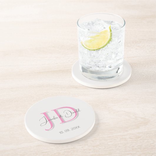 Kalligrafie trendy klassiek script monogram zandsteen onderzetter (Zijkant)