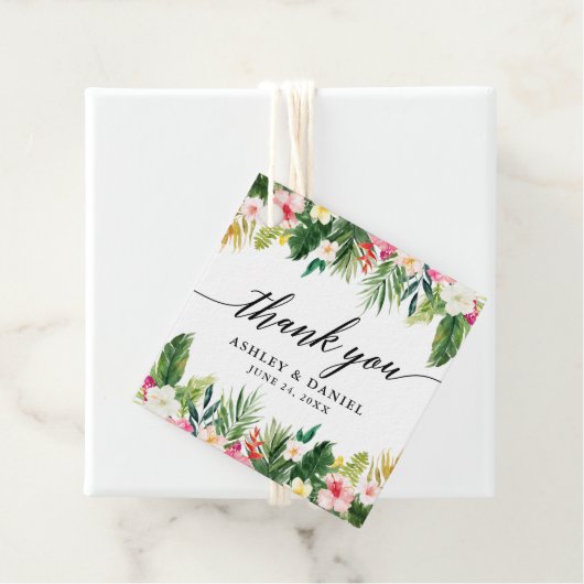 Kalligrafie Tropische Bloemen Bruiloft Dank u Bedankjes Labels (In situ)