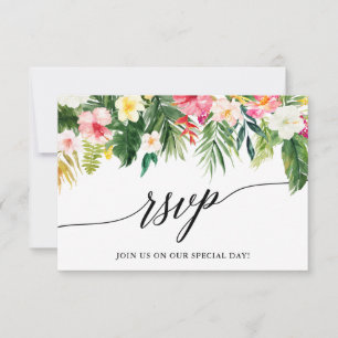 Kalligrafie Tropische Bloemen Bruiloft RSVP Kaart