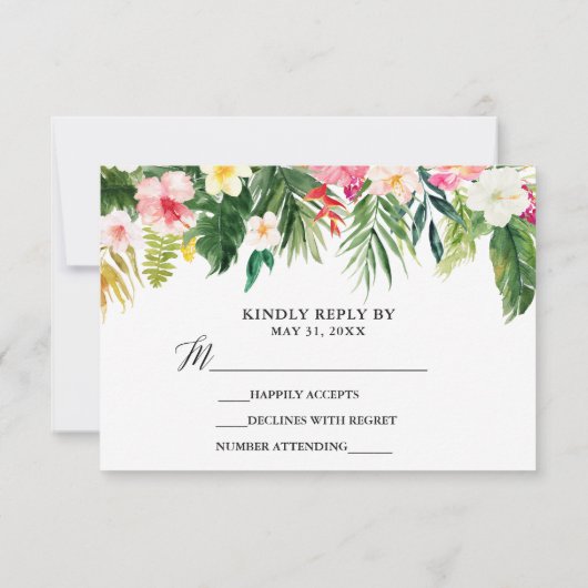 Kalligrafie Tropische Bloemen Bruiloft RSVP Kaart (Achterkant)