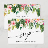 Kalligrafie Tropische Bloemen Bruiloft RSVP Kaart (Voorkant / Achterkant)