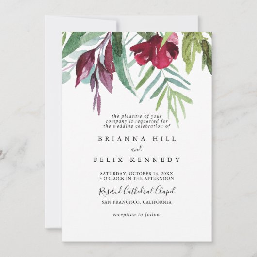 Kalligrafie Tropische Bloemen Traditionele Bruilof Kaart (Voorkant)