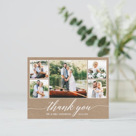 Kalligrafie Trouw Kraft 5 Foto Dank Je Briefkaart (Staand voorkant)