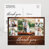 Kalligrafie Trouwdag Hout 5 Foto Dank Je Briefkaart (Voorkant / Achterkant)