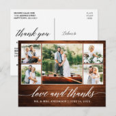 Kalligrafie Trouwdag Hout 5 Foto Liefde Dankjewel Briefkaart (Voorkant / Achterkant)