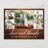 Kalligrafie Trouwdag Hout 5 Foto Liefde Dankjewel Briefkaart (Voorkant)