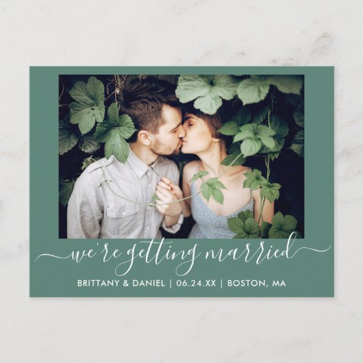 Kalligrafie Trouwen Bewaar de datum Groen Briefkaart (Voorkant)