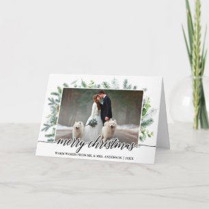 Kalligrafie Trouwfoto Christmas Pine Greenery Feestdagen Kaart