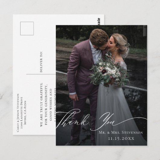 Kalligrafie trouwfoto dank u briefkaart (Voorkant / Achterkant)