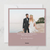 Kalligrafie trouwfoto getrouwd met Kerstmis Feestdagenkaart (Achterkant)