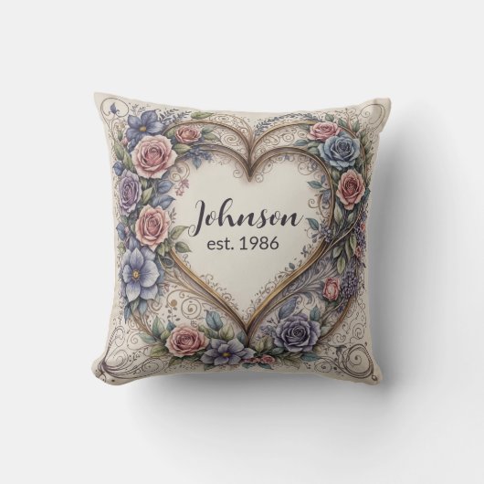Kalligrafie Trouwhart en Rozen Kussen (Voorkant)