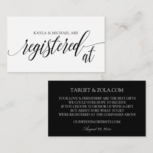 Kalligrafie Trouwregistratie Kaart Inserts - Zwart (Voorkant / Achterkant)