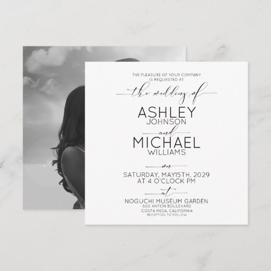 KALLIGRAFIE TYPOGRAFIE B & W Vierkante Foto Bruilo Kaart (Voorkant / Achterkant)