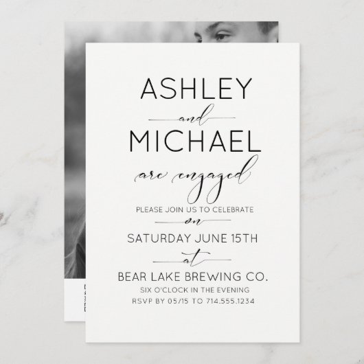 Kalligrafie Typografie QR Code Engagement Party Kaart (Voorkant / Achterkant)