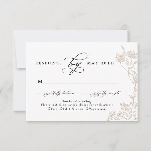Kalligrafie uit het verleden Handgetekende bloemig RSVP Kaartje (Voorkant)